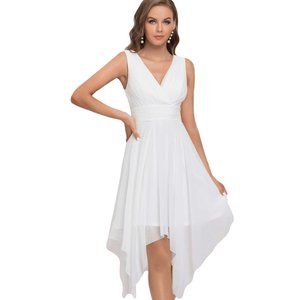 Ever-Pretty Women V Neck Ruched Irregular Hem A Line Chiffon Short Cocktail Dres